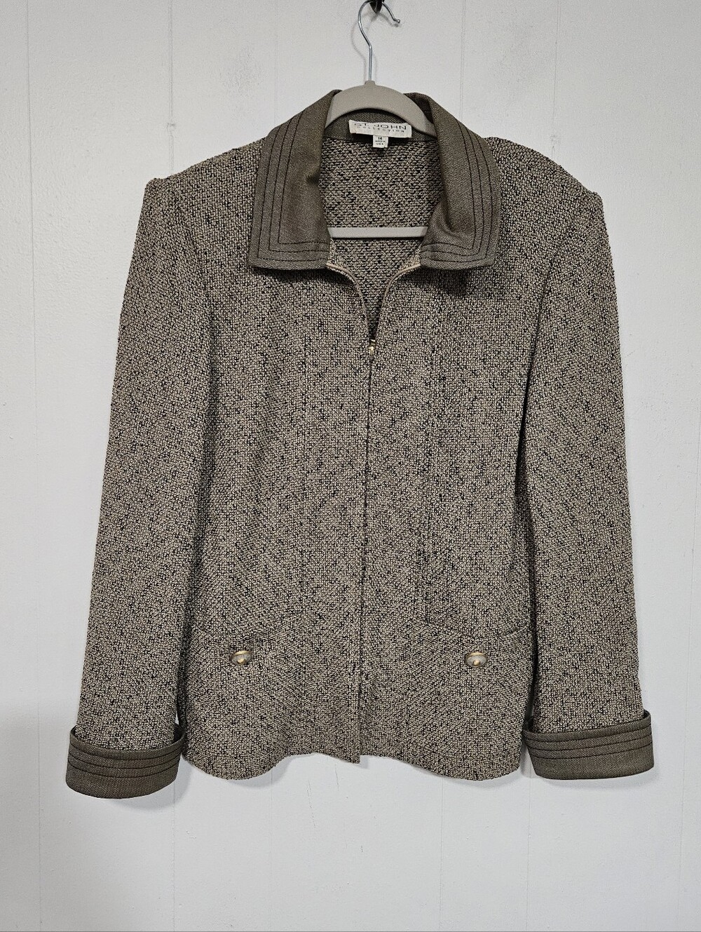 St. John Collection Taupe Tweed Zip Jacket